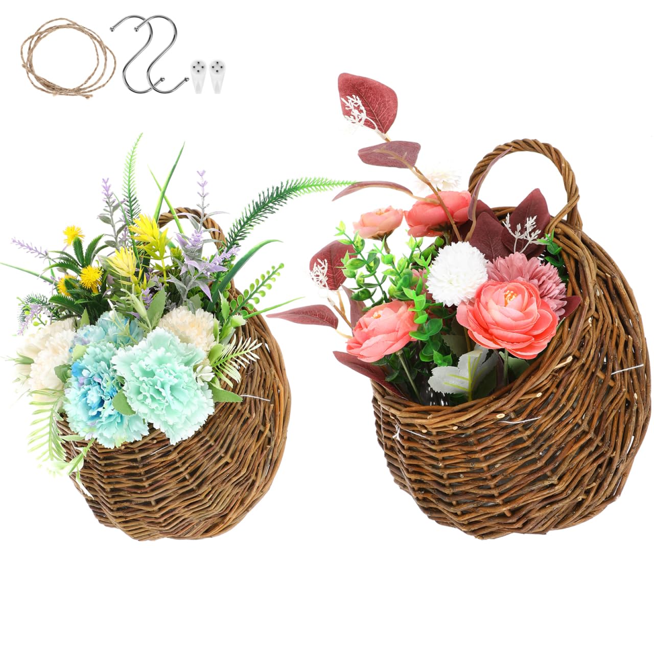 Yardwe Wicker Planter Wall Hanging Flower Pot Set - Rattan Hanging Basket for Indoor Outdoor Garden Decor 2 Pieces 4.7X10.5X4.7 Inches