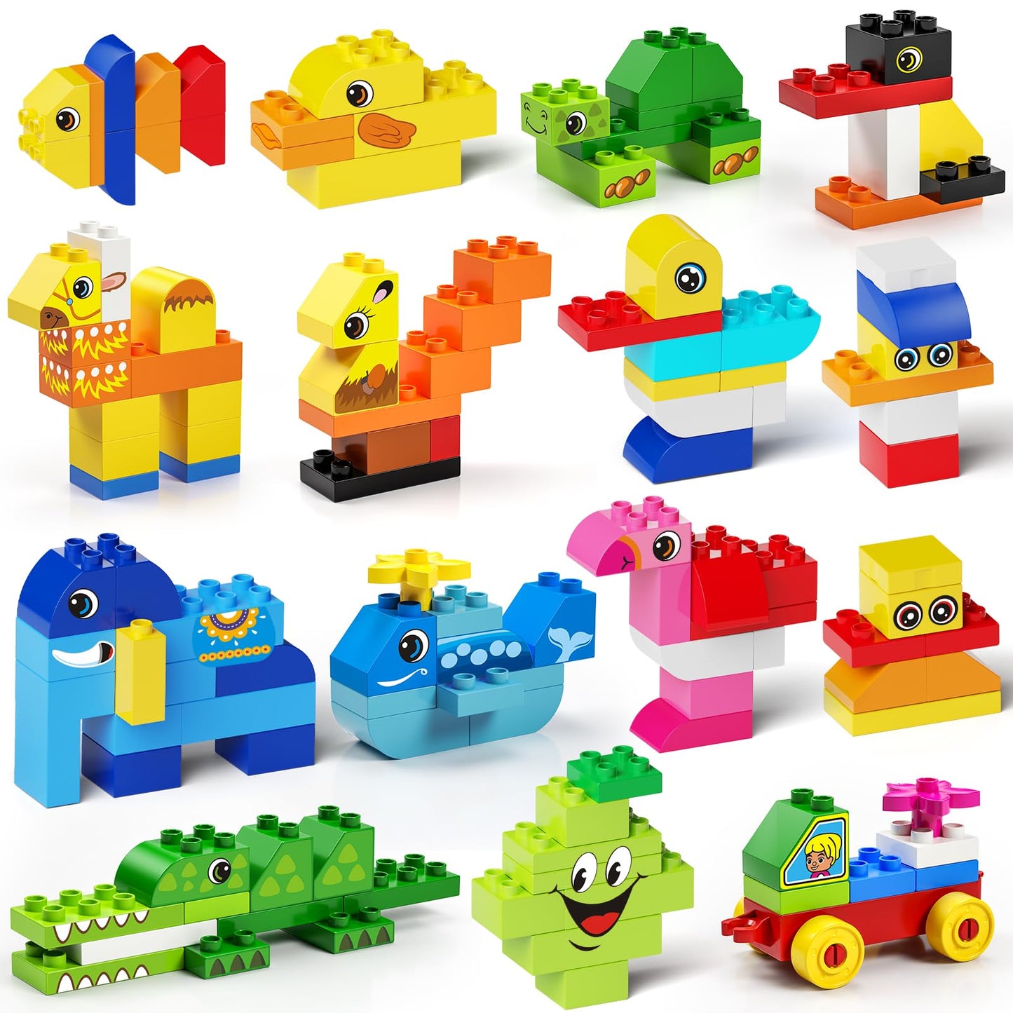 burgkidz Animal Building Toys for Toddlers 3-5, Jumbo 135Pcs Building Blocks, Creative Take Apart Puzzle with Storage Bucket, Compatible with Major Brands, Preschool Birthday Gift for Boys Girls