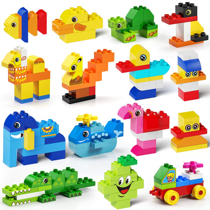 burgkidz Animal Building Toys for Toddlers 3-5, Jumbo 135Pcs Building Blocks, Creative Take Apart Puzzle with Storage Bucket, Compatible with Major Brands, Preschool Birthday Gift for Boys Girls