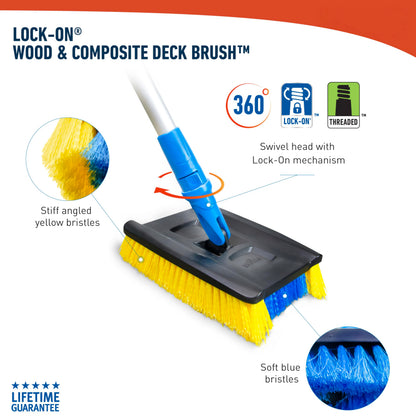Unger Professional Lock-On Wood & Composite Deck Brush with EZ Extend Pro Telescopic Pole for Outdoor Decks with Durable Dual-Bristle, Swivel Deck Cleaning Brush, Adjustable 5 FT Pole Extends Reach
