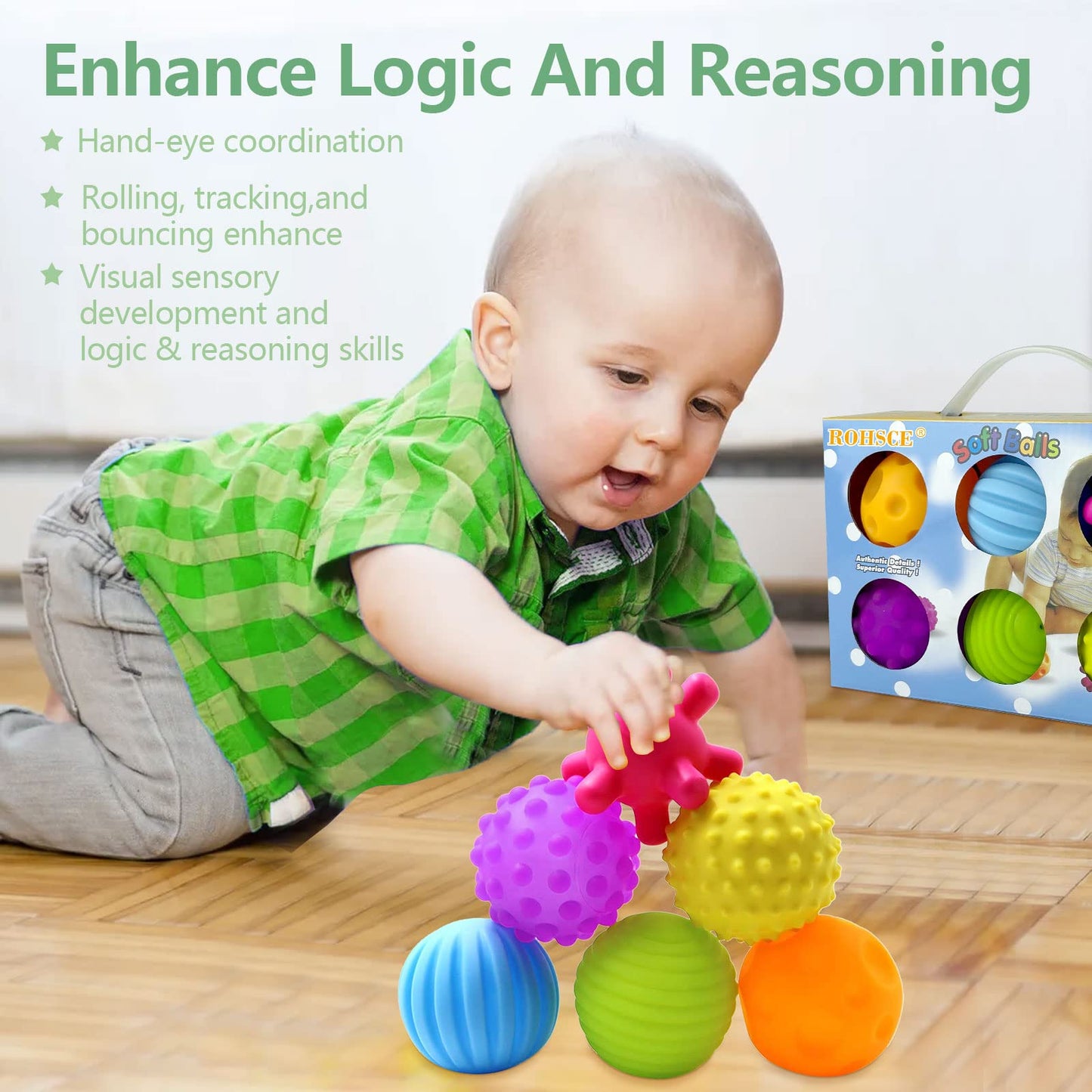 ROHSCE Montessori Toys for Babies 3 Months+, 12Pcs Baby Balls 3 to 12 Month for Babies & Toddlers 3M+, Educational Toys for Babies 6-12 Months
