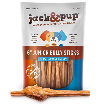Jack&Pup for Dogs Bladder Bully Sticks for Small Dogs - 6 Inch Baby Bully Stick Dog Chew, Premium Grade All Natural Gourmet Puppy Treat Chews - for Teething Puppies (10 Pack)