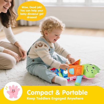 hahaland 2-in-1 Montessori Plush Busy Doll for Toddlers 1-3, Reversible Unicorn & Dinosaur Educational Learn to Dress Doll with 15+ Buckle, Snap & Dressing Skills, Toddler Gifts for 2 Years and Ups