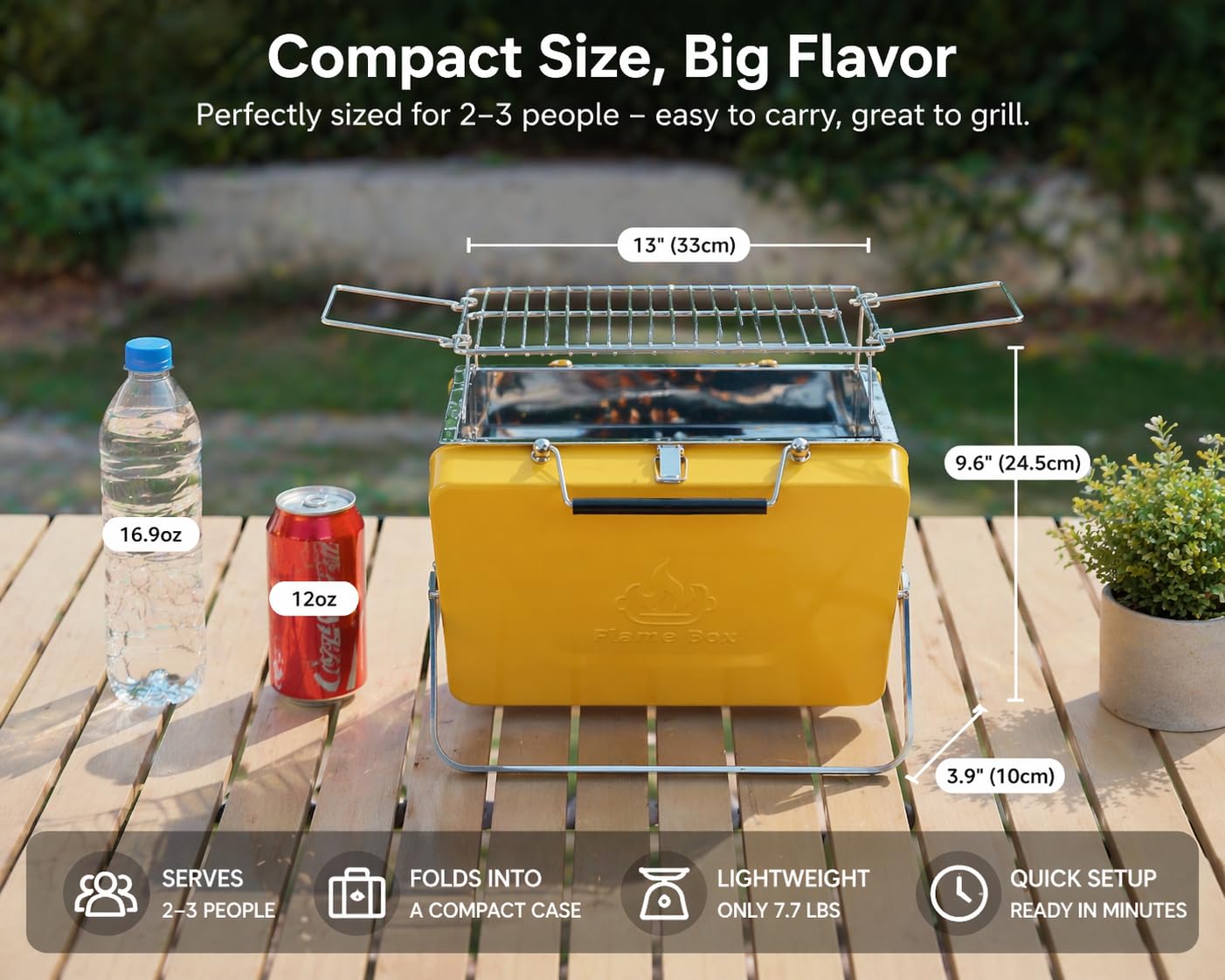 Ranger Portable Charcoal Grill – Compact Lunchbox‑Style Folding BBQ for Camping & Beach| Dual‑Zone Heating, Stainless Steel Body, 3-sec Setup, Includes Tong & Cleaning Brush, Serve 2-3 people