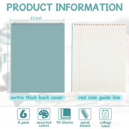 Maitys 6 Pcs Legal Pad Steno Spiral Notebook 8.5" x 11" Top Bound Spiral Pads Hard Cover College Ruled Notepad 70 Sheet Pad for School Office University Home (Grey Color,Metallic Style)