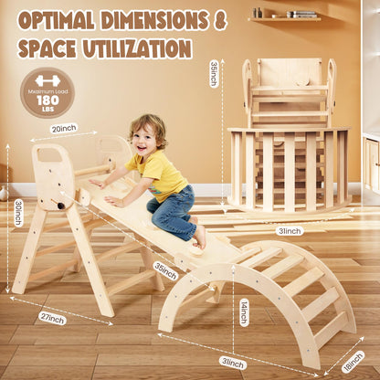 Norbee Pikler Triangle Set Foldable Wooden Toddler Climbing Toys Indoor, Playground Jungle Gym for Kids, Montessori Climbing Set for Toddlers