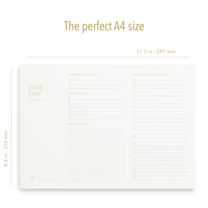 Pinesman - One Day, Elegant Daily Desk Planner, Gold Foiled, Minimalist Productivity Planner Pad, Time Blocking Hourly Schedule, To Do List Notepad, A4, 52 Pages, FSC™ Certified