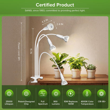 SGLEDs Grow Lights for Indoor Plants, LED 40 W Full Spectrum Bulb Replaceable Plant Light, 600 W Equivalent Clip on Grow Light with Optical Lens for Indoor Growing, Lifetime Free Bulb Replacement