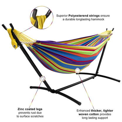 SZHLUX Double Hammock with Stand for Outside 450lb Capacity Steel Stand, Premium Carry Bag Included and Two Anti Roll Balance Beam