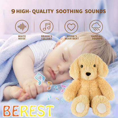 BEREST Baby Cry Sensor Sleepy Dog Sleep Soother Sleeping Aid White Noise Infant Stuffed Animal Puppy Dog Toy, Nursery Decor with Night Light, Mom‘s Heartbeat 9 Sounds Therapy for Toddler Crib