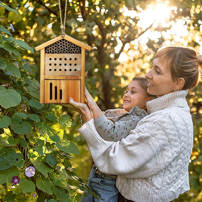 Mason Bee House -Wax Coated Mason House for The Garden, Natural Handmade Wooden Waterproof Mason Home, Attracts Peaceful Bee Pollinators,Native Mason Bee Habitat