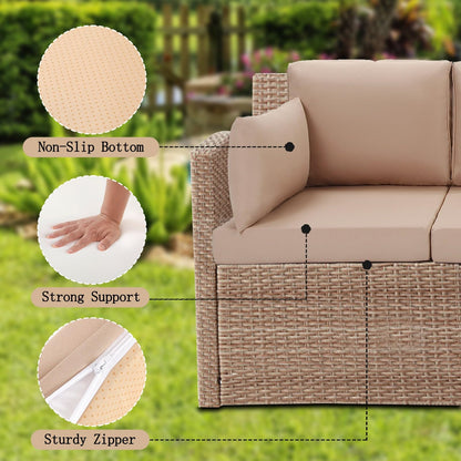 LYLNBYWK 8Pcs Outdoor Sectional Cushions, Replacement Cushions Wicker Rattan Sofa Patio Conversation Set, Waterproof, UV/Zipper, Beige
