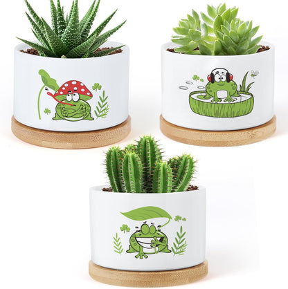 KONROOWEI 3 Pcs Frog Plant Pots,Funny Frog Planter Gifts for Women,for Indoor Plants Garden Planters Succulent Pots, with Drainage Holes and Saucer(No Plants)