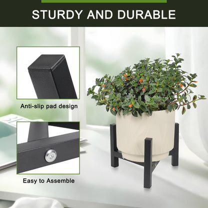 Vigordream Metal Plant Stand, Adjustable Heavy Duty Sturdy Plant Holder for Indoor Outdoor Use, 2 Height Displays Single Plant Pot Stands (Black, Fit 8-10inch pots)