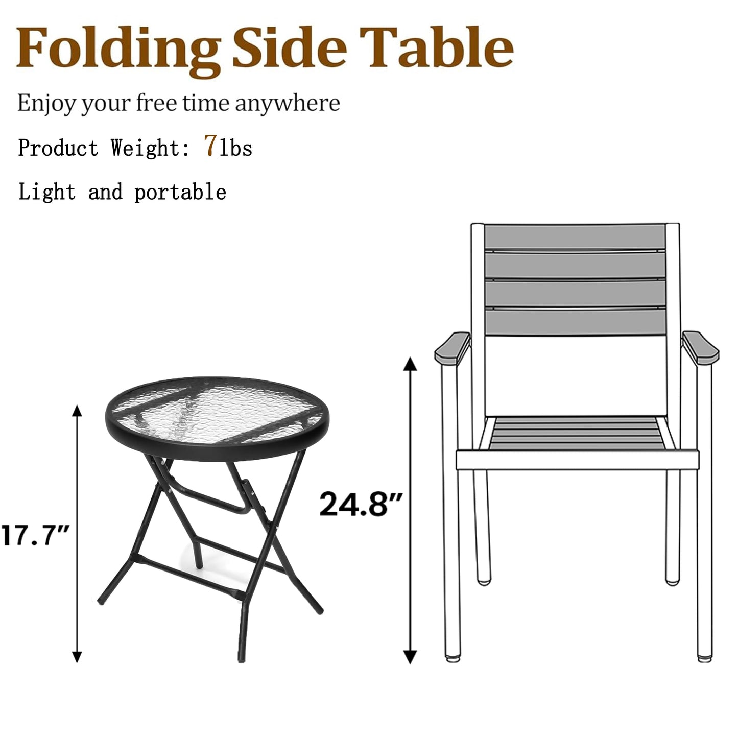 JOINHOM Outdoor Side Table - Small Patio End Table All Weather, Patio Furniture Sets and Outside Furniture for Pool, Balcony, Deck, Porch, Black
