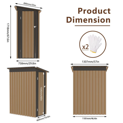 KEIKI 5x3 FT Metal Storage Shed with Pent Roof & Side Hinge Door, Small Outdoor Storage Shed for Garden Tools, Backyard Metal Shed for Patio or Tiny House Use, Brown
