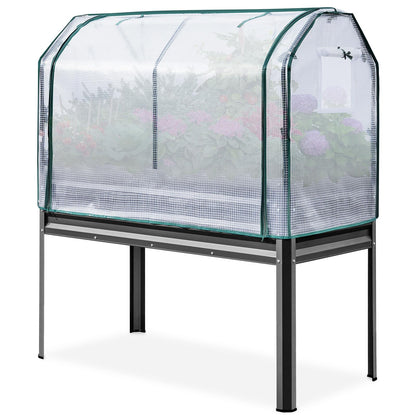 KING BIRD Large Raised Garden Bed with Cover Galvanized Elevated Planter Box with Legs 48×24×56 in for Backyard, Patio, Balcony, 700lb Capacity, Dark Grey