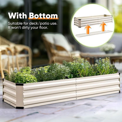 KING BIRD Raised Garden Bed Kit with Bottom 2025 Upgraded Galvanized Planter Garden Box Outdoor & Indoor for Gardening, Vegetables, Flowers, Beige, 70.8x23.6x11.8 in