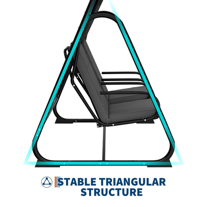 GarveeLife 2 Person Porch Swing Chair, Heavy Duty Outdoor Patio Swing Glider with Adjustable Canopy & Removable Cushions, Independent Swing Chairs for Garden, Balcony, Poolside, Backyard, Dark Grey