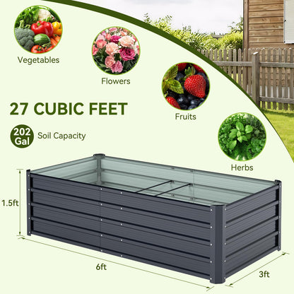 Ohuhu 6x3x1.5 FT Metal Raised Garden Bed Outdoor, Reinforced Galvanized Steel Rustproof Planter Box, 100% Non-Toxic, 202 Gal Large Capacity Heavy Duty Raised Beds for Growing Vegetables Flowers Herbs