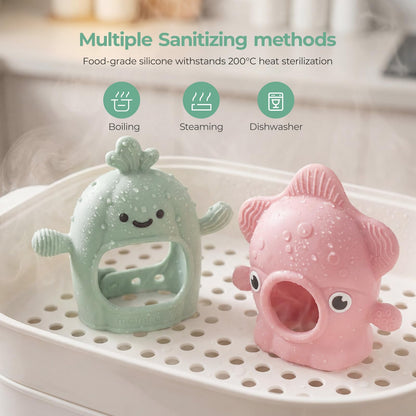Momcozy Baby Teething Toys, Food Grade Silicone Baby Teether，Teething Mitten for Babies 0–6 Months，Teethers for Babies 6–12 Months，Anti Drop Wrist Teether with Multiple Chew Points， Mint Green