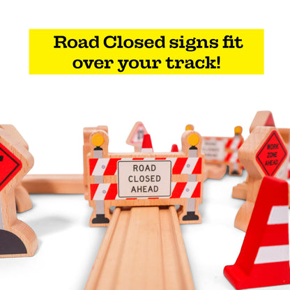 16 Pc Wooden Construction Signs and Traffic Cones - Construction Site Road Signs -Community Helpers Educational Preschool Street Track Accessories