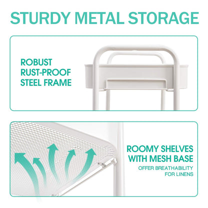 TOOLF 3-Tier Rolling Cart - Metal Utility Storage Organizer with Lockable Wheels, 33 lbs Per Shelf, Tool-Free 5-Min Assembly, for Kitchen Bathroom Office Nursery Craft Room, White