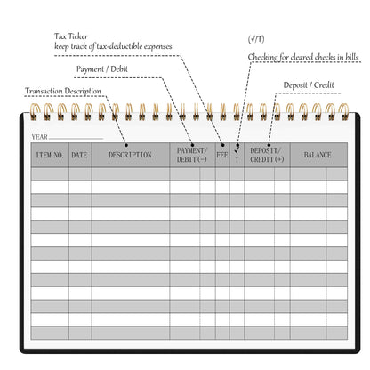 HAUTOCO Check Registers for Personal Checkbook, Transaction Expense Ledger Log Book for Small Business, Checking Account Register Book to Track Payments, Deposits, Finances, 8.4 x 6.2'', Black