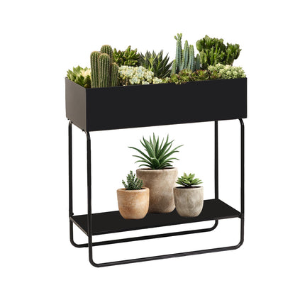 Mofesun Metal Raised Garden Bed, 23.6W x 9.8D x 25.6H inches, with Storage Shelf, Powder Coated Planter Box, Floor Standing, Indoor and Outdoor