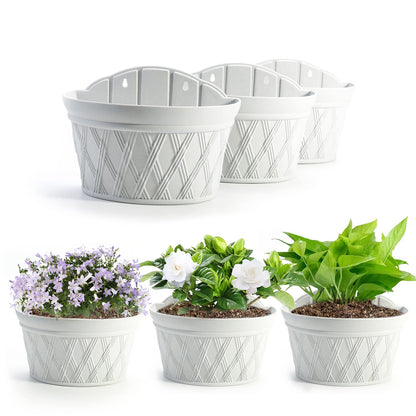 Sungmor Wall Hanging Planters,11.5 Inch Hanging Flower Pots for Railing Fence - Indoor Outdoor Balcony Wall Hanging Basket, Plastic Plant Pot Container - Half Round & 3PC Pack & Grey White