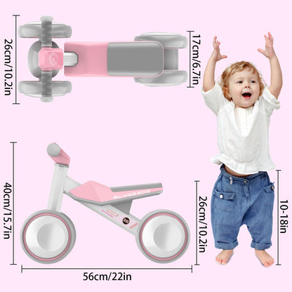 ESPRAY Colorful Lighting Baby Balance Bike Toys for 1 Year Old Girls Gifts, Toddler First Bike 12-24 Months with Adjustable Soft Seat, 4 Silent Wheels Ride on Toy, Perfect First Birthday Gift