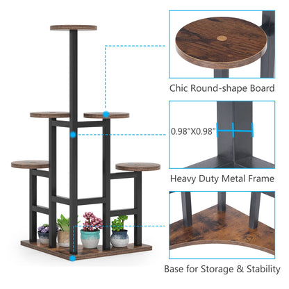 Tribesigns Corner Plant Stand Indoor, 6 Tiered Plant Shelf Flower Stand, Tall Multiple Potted Plant Holder Rack Planter Organizer for Living Room Balcony Garden, Rustic Brown