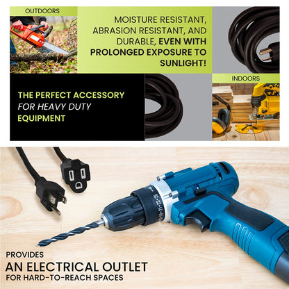 Power By GoGreen Go Green Power Inc. 16/3 50ft Black Outdoor Extension Cord - Durable, Heavy Duty, Moisture Resistant - Ideal for Tools & Equipment - GG-13750BK