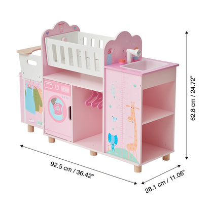 Olivia's Little World 6-in-1 Wooden Baby Doll Nursery Set – Crib, High Chair, Changing Table, Doll Furniture for 16” Dolls – Baby Doll Accessories Playset for Girls Ages 3+, Pink