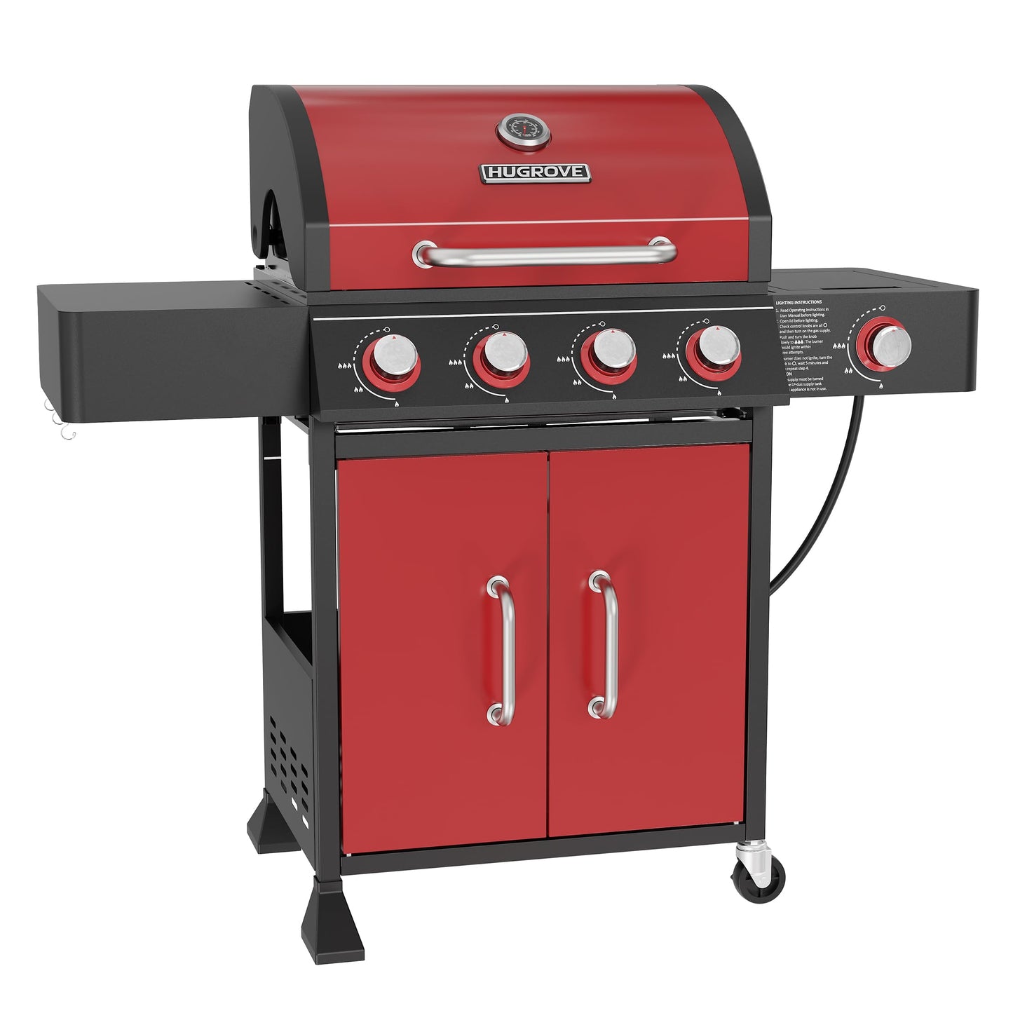 HUGROVE 4 Burner Propane Gas Grill with Side Burner, 601 Sq. In. Cooking Area with Warming Rack 51,000 BTU BBQ Grill with Porcelain-Enameled Cast Iron Grates for Outdoor Cooking