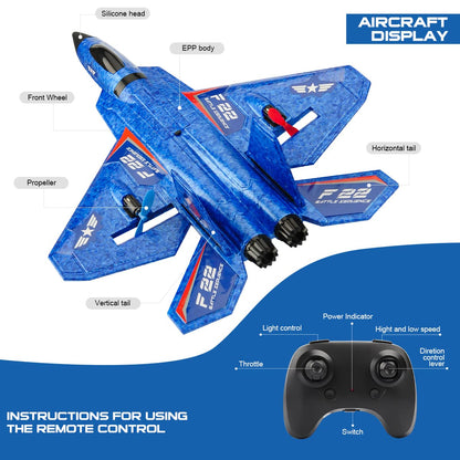 RoofWorld RC Plane, F22 RC Airplane Fighter Ready to Fly, 2.4Ghz 2 Channel Remote Control Plane, RC Airplanes Toy for Boys Girls Kids Beginners