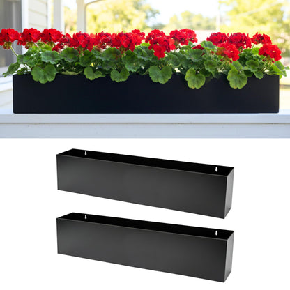 LaLaGreen Wall Planters (36 Inch, 2 Pack) Carbon Steel Black Metal Hanging Flower Pot for Succulents, Wall Mount Rectangular Long Window Sill Box Balcony Fence Floating Garden Shelf for Outdoor Decor