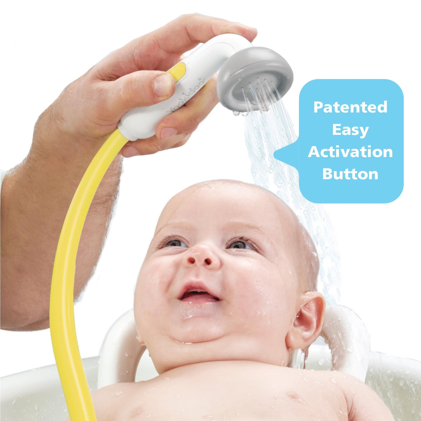 Yookidoo Baby Bath Shower Head - Elephant Water Pump and Trunk Spout Sprayer and Rinser-Control Water Flow from 2 Knobs Baby Bath Time Essentials for Newborn Babies in Tub Or Sink (Yellow)