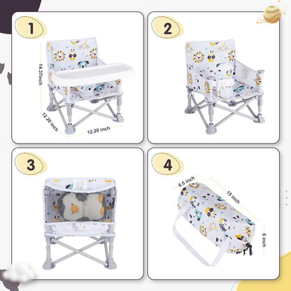 Furmubei Portable Baby Booster Seat with Tray, Toddler Booster seat for Dining, Camping, Travel, Baby Beach Chair 6 Months to 3 Years Old Indoor Outdoor Use CH2407