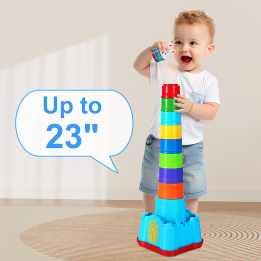 iPlay, iLearn Baby Stacking Toys, Toddler Nesting Stack Cups, Infant Stackable Block, Kids Sorting Game W/Shape Sorter for Sand Bath, Birthday Gift for 12 18 24 Month 1 2 3 Year Old Boys Girls