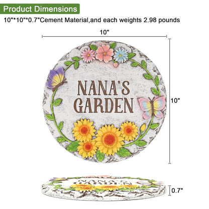 Garden Stepping Stones Set of 2,Ybenlld 10 inch Nana's Outdoor Garden Decor,Decorative Stones Pavers for Garden Walkway Landscaping,Grandma’s Gift