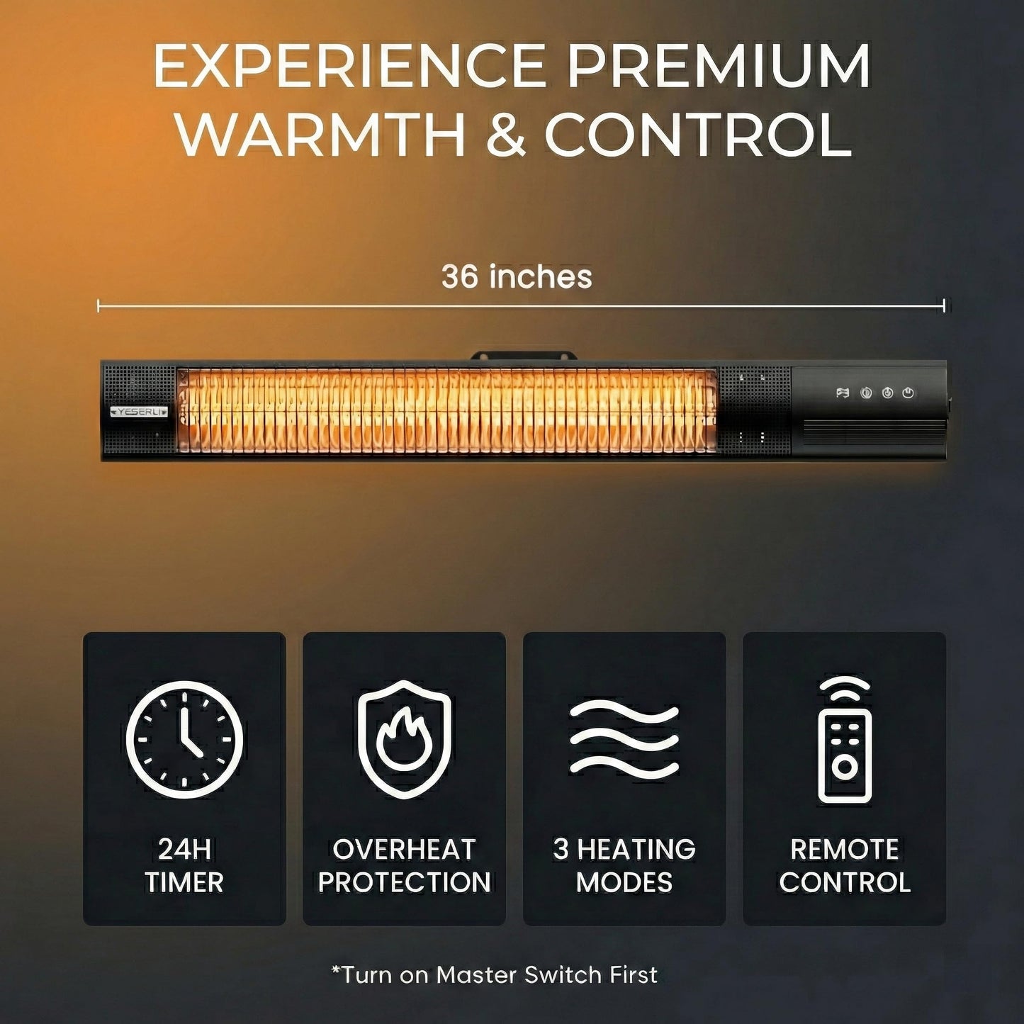 YESERLl Electric Patio Heater with Remote Control- 1500w Outdoor Heater Fast Heating with 3 Power Setting, WallMounted Carbon Infrared Heater Quiet - IP55 Waterproof and 24H Timer for Snow Outdoor