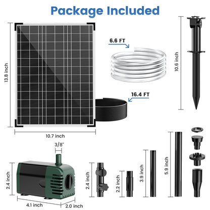 NFESOLAR 20W Solar Fountain Pump, 160GPH Solar Powered Water Pump with Adjustable Flow, Solar Pond Pump with 16.4FT Cord & Tubing for Pond, Waterfall, Garden, Bird Bath & Outdoor Water Features