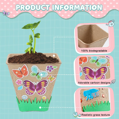 NNG 20 Set Garden Paper Pot Craft Kit,20Pcs Square Paper Mache Pots Peat Plant Pots with 200pcs Adhesive Foam Stickers & 20Pcs Pots Labels,Flower Plant Spring Craft for DIY Flower Planting