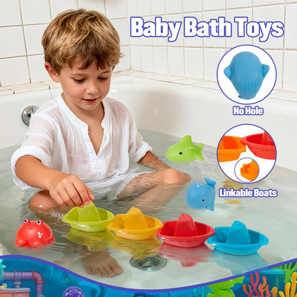 Toddler Bath Toys for Kids Ages 1-3, 22 PCS Mold Free Bath Toys Toddlers 2-4 with Fishing Toy Games, Fishing Pole Rod Net Tub Toys with Mesh Bag, Water Pool Toys for Kids Ages 1 2 3 4 5 6 8 Years Old