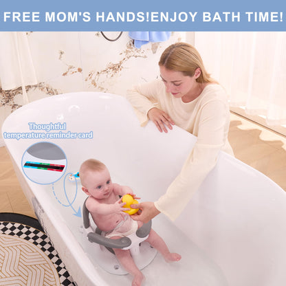 Wddbb Baby Bath seat for Babies 6 Months & up, 360° Stable Toddler Bath Chair with one-Touch Button, Back Hollow Design, Water Temperature Card & 4 Suction Cups for Safety (Dark Gray)