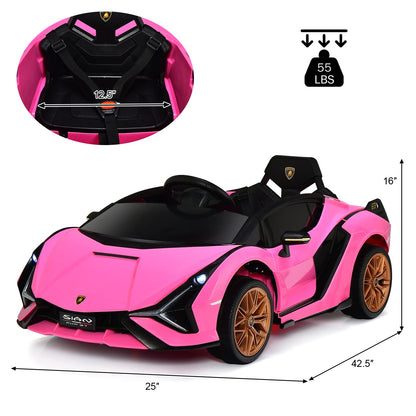 INFANS 12V Licensed Lamborghini Sian Kids Ride On Car with Parent Remote Control, Spring Suspension, MP3 Player, Electric Toy Roadster Carbon Fiber Textured for Toddler (Pink)