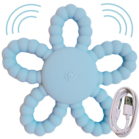 Vibrating Teether for Babies, Soft Silicone Baby Teething Toy with 3 Vibration Levels, USB C Rechargeable BPA Free Teether for Infant & Toddler, Sensory Chew Toy (Blue)