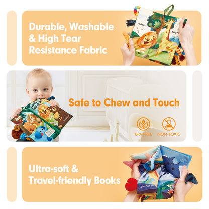 hahaland Baby Books for Baby Shower Gifts - 2PCS - Baby Toys 0-6 Months - Touch & Feel Tummy Time Sensory Soft Books for Babies 0-12 Months, Stroller Travel Toys