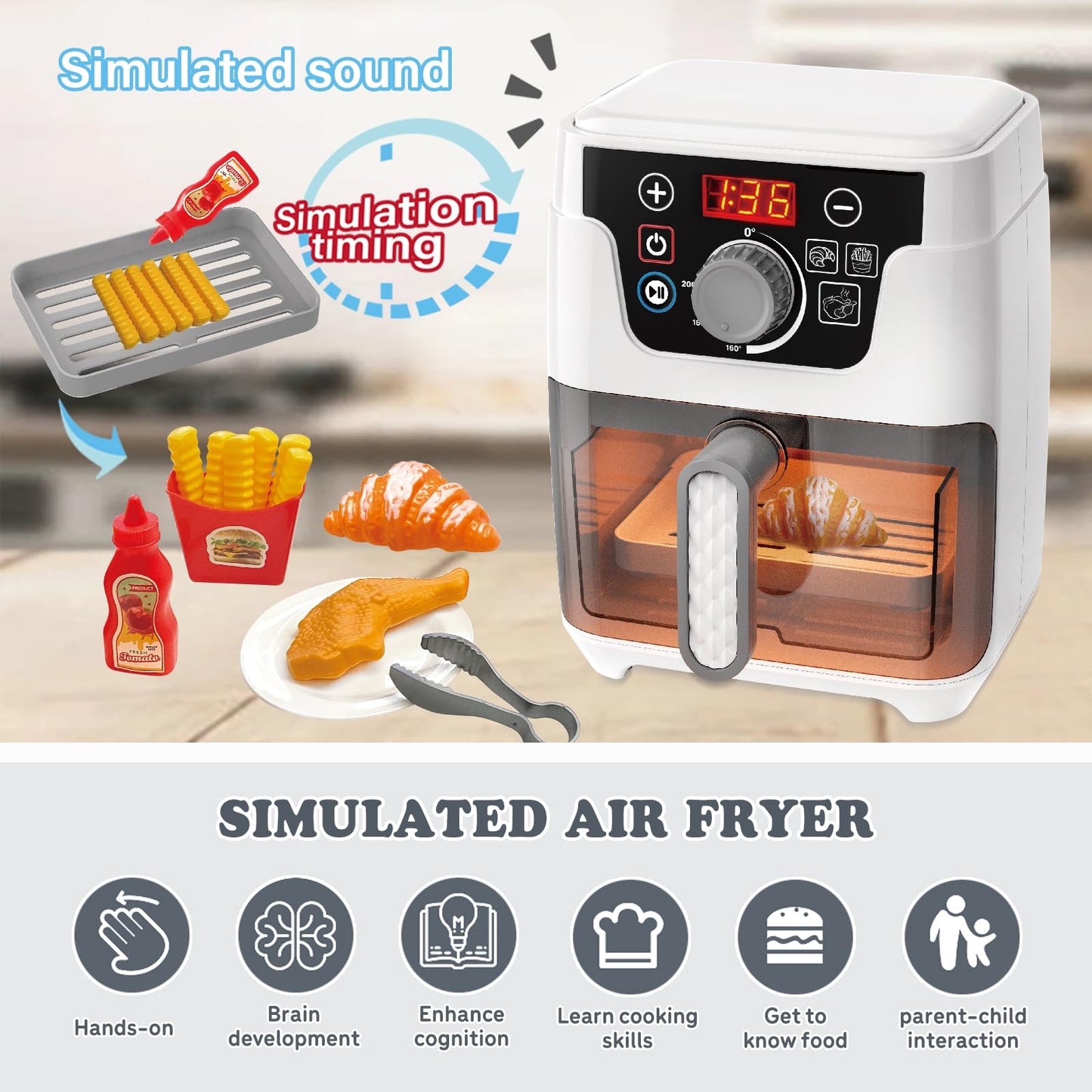 Air fryer Toys,Toy Air Fryer for Kids, Kids Play Kitchen Playset Accessories, Kitchen Accessories Pretend Play Toddler Playset for Girls Boys Birthday Gifts
